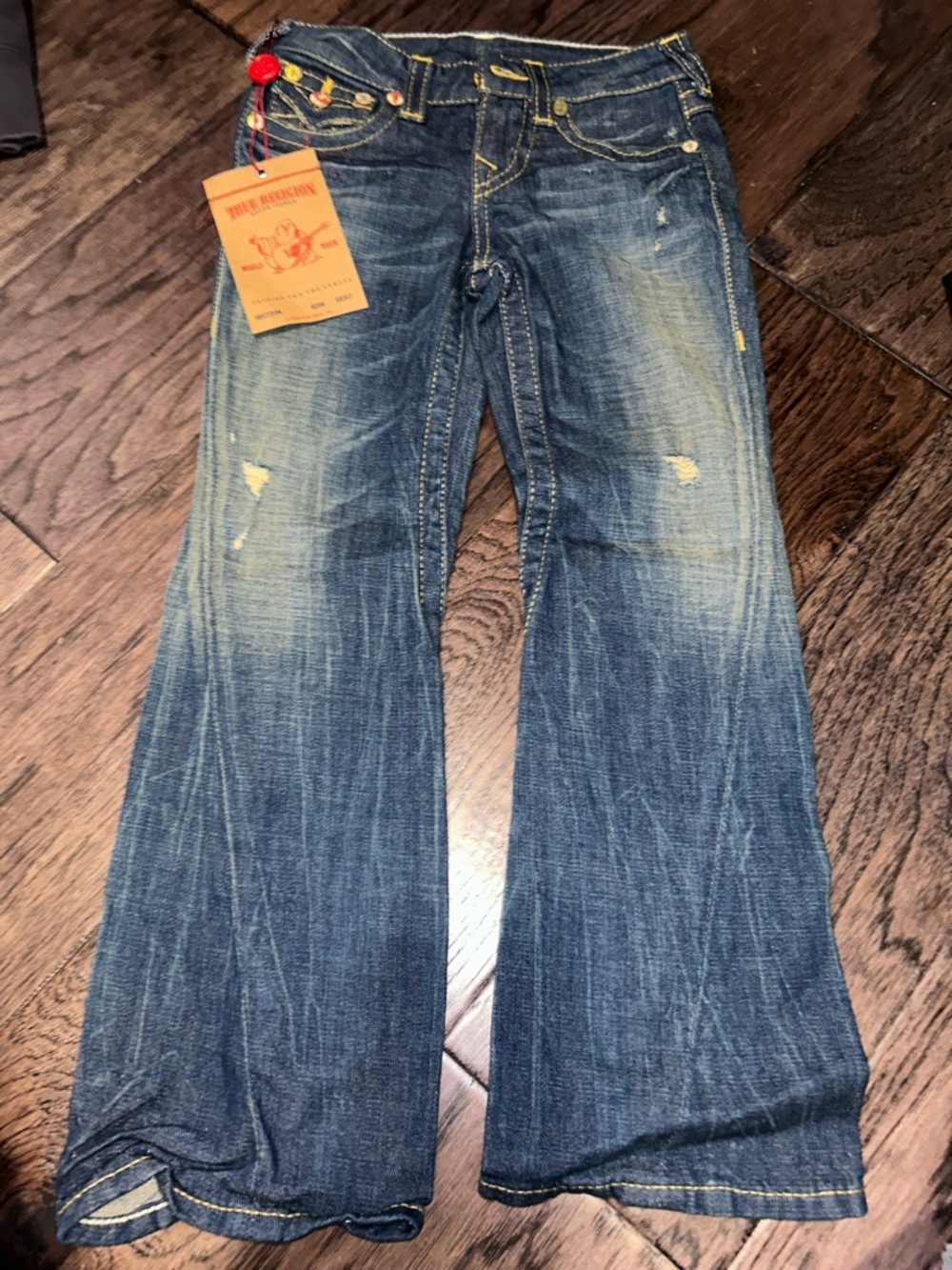 True Religion Girls Joey  Blue Distressed Bootcut Jeans Sz 6